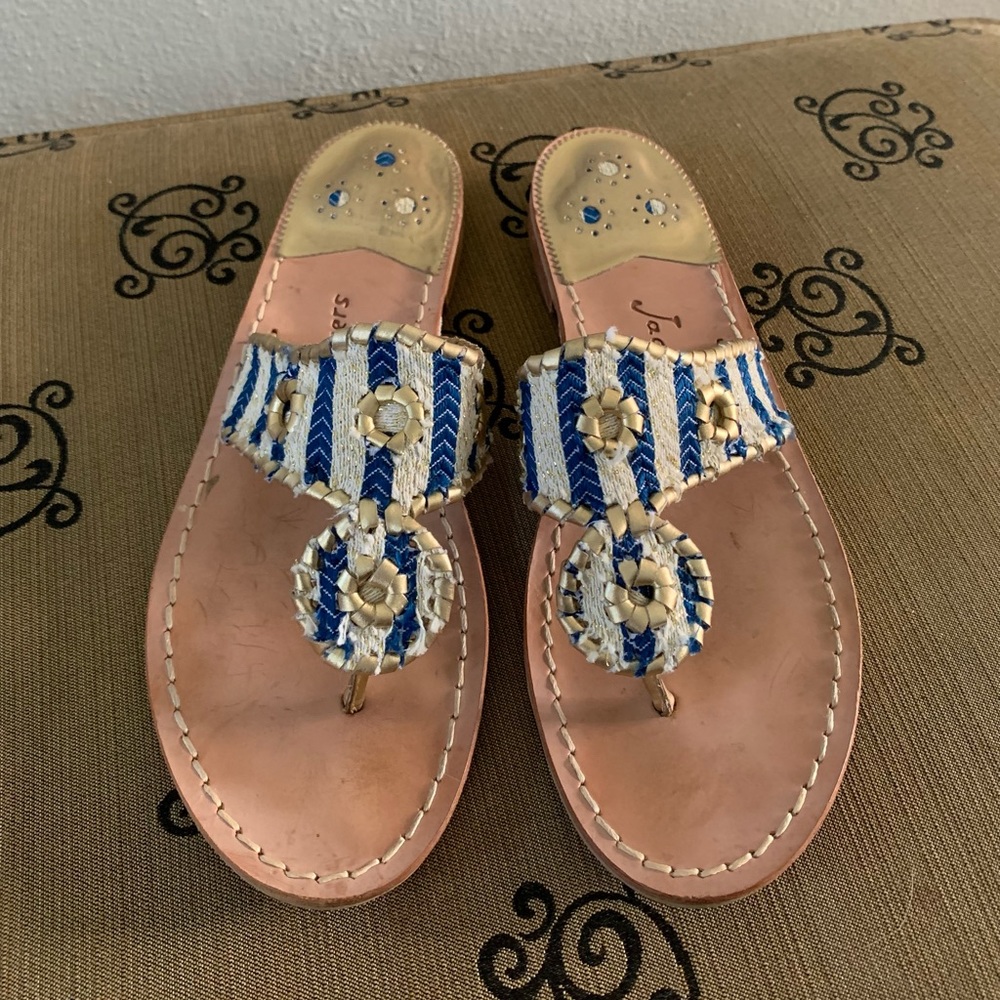 Jack Rogers Blue and White Braided Thong Sandals